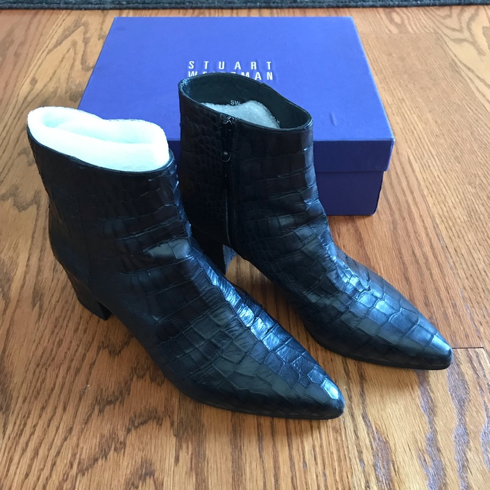 Stuart Weitzman Zepher Croc-Embossed Ankle Boots